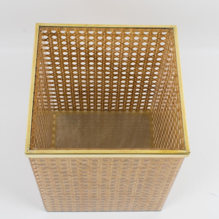 Christian Dior Home Collection 1970s Lucite and Rattan WasteBasket or Planter For Sale 1