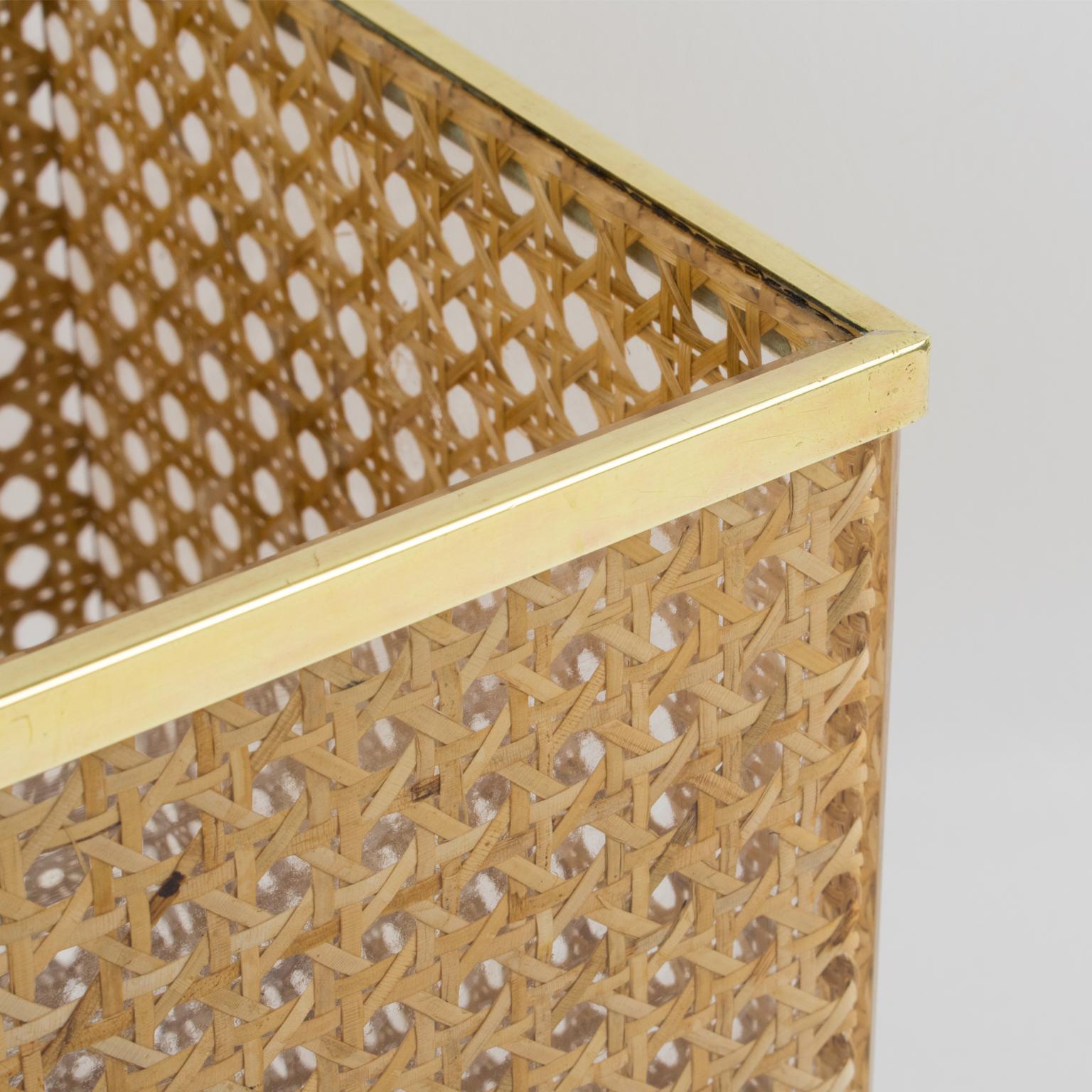 Christian Dior Home Collection Lucite and Rattan WasteBasket or Planter, 1970s 1