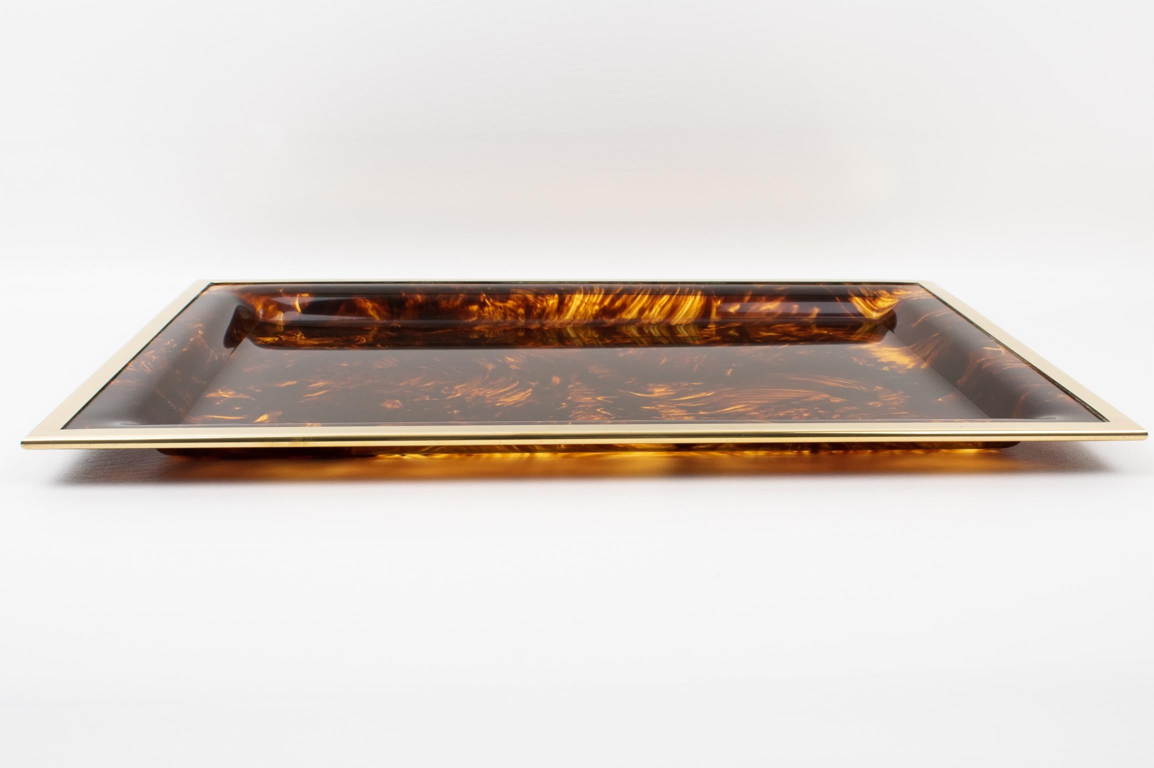 Late 20th Century Christian Dior Home Collection Barware Serving Tray Tortoise Lucite and Brass