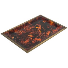 Christian Dior Home Collection Barware Serving Tray Tortoise Lucite and Brass