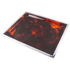 Christian Dior Home Collection Barware Serving Tray Tortoise Lucite and Chrome
