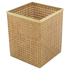 Christian Dior Home Collection Lucite and Rattan WasteBasket or Planter, 1970s