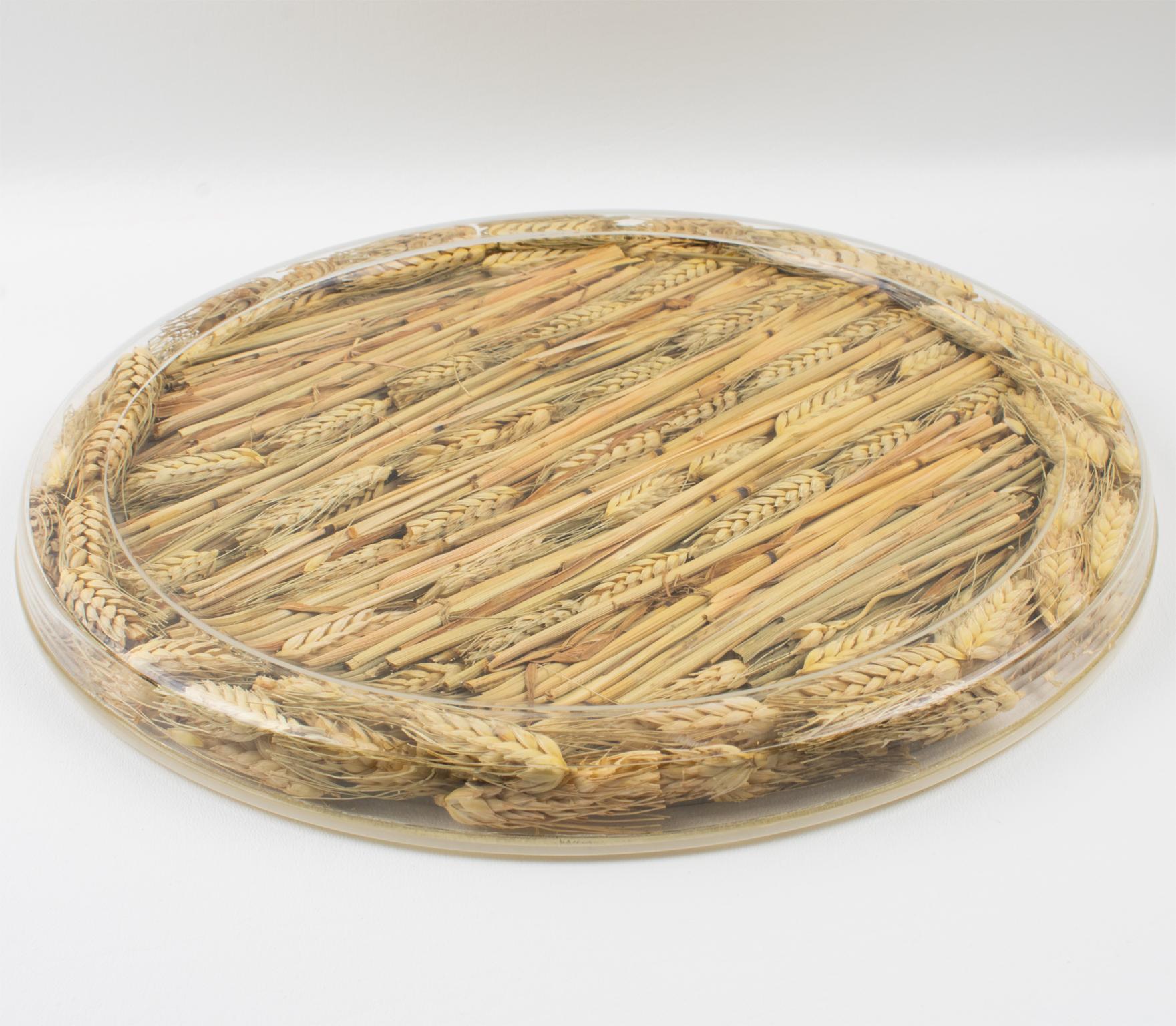 French Christian Dior Home Collection Tray Board Platter Lucite and Wheat, 1970s For Sale
