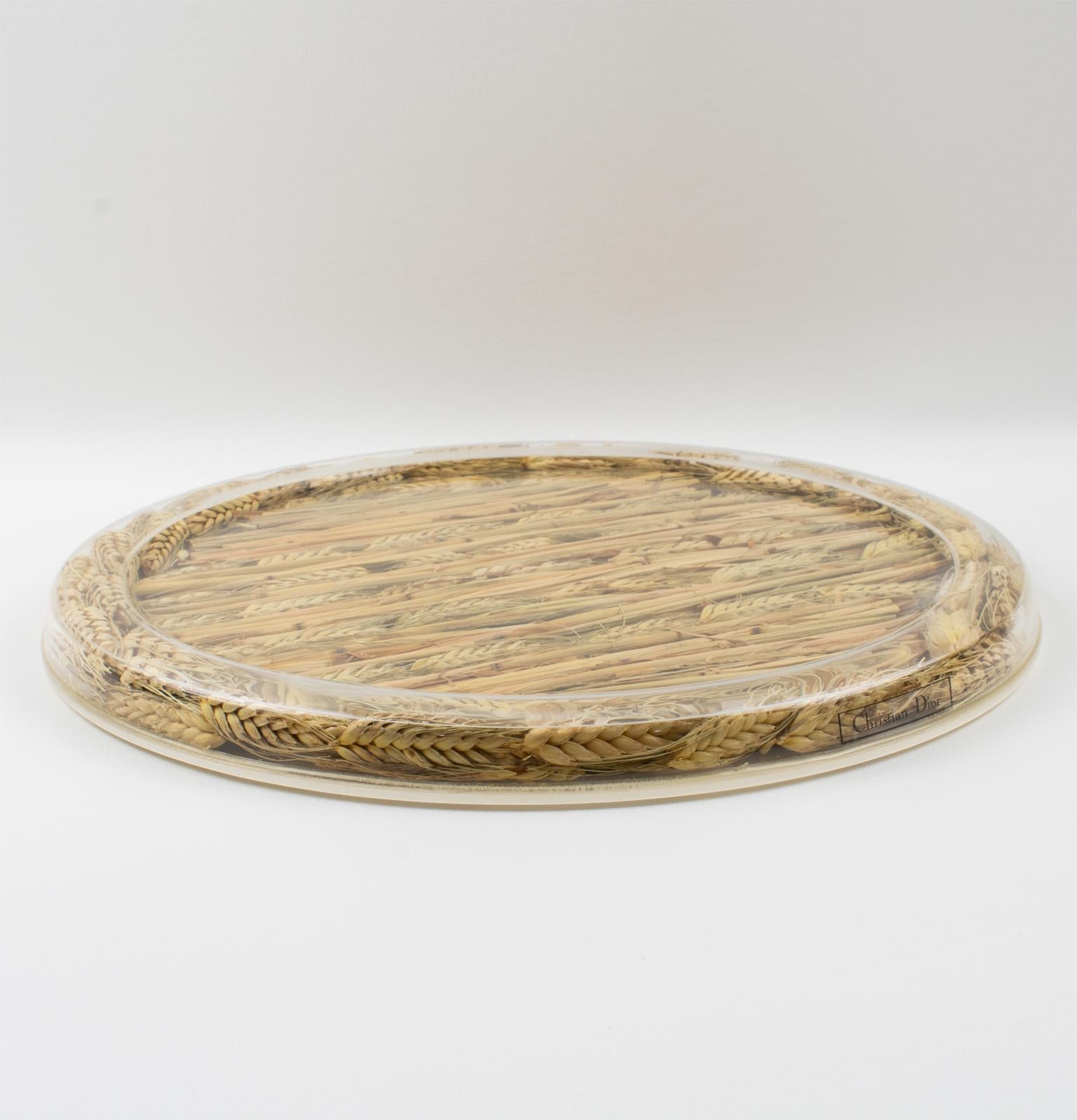 Christian Dior Home Collection Tray Board Platter Lucite and Wheat, 1970s In Excellent Condition For Sale In Atlanta, GA