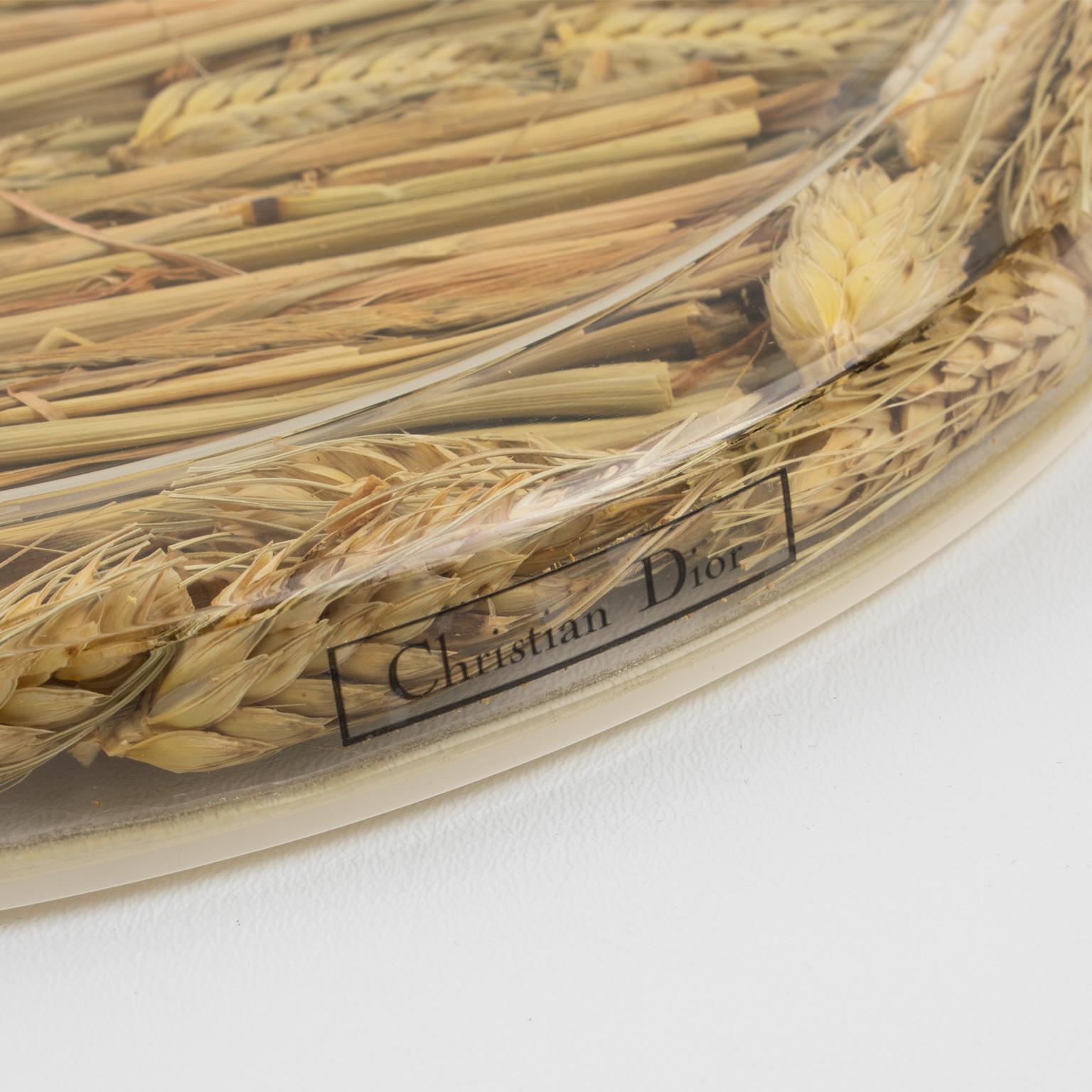 Late 20th Century Christian Dior Home Collection Tray Board Platter Lucite and Wheat, 1970s For Sale