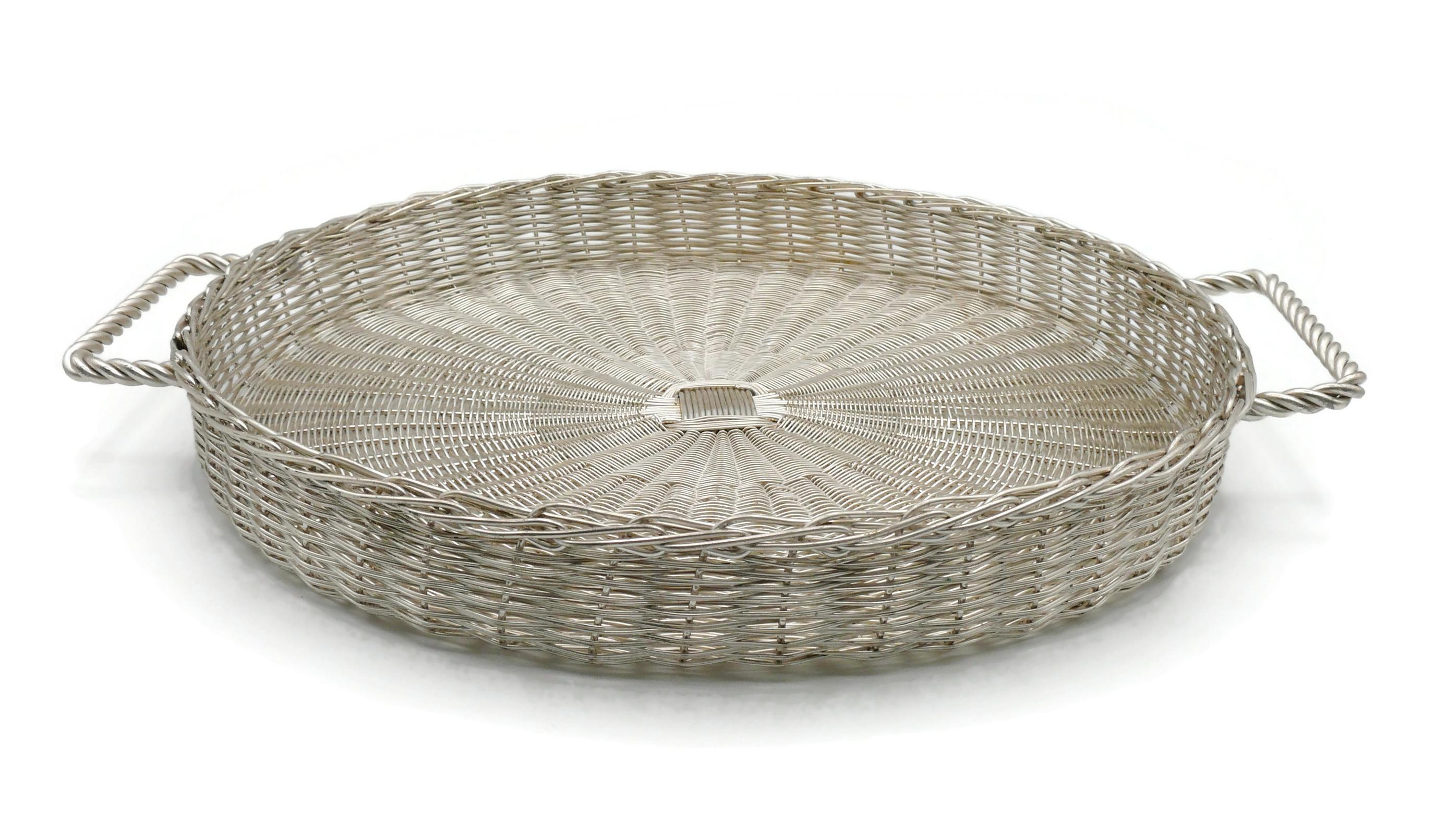 CHRISTIAN DIOR Home Collection Vintage Silver Plated Wicker Style Basket In Good Condition For Sale In Nice, FR