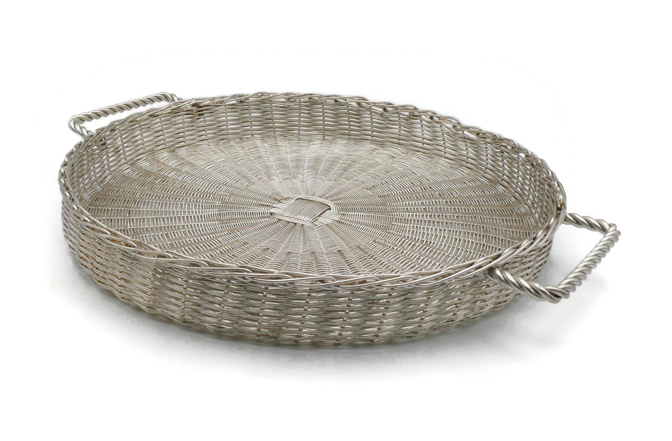 CHRISTIAN DIOR Home Collection Vintage Silver Plated Wicker Style Basket For Sale 2