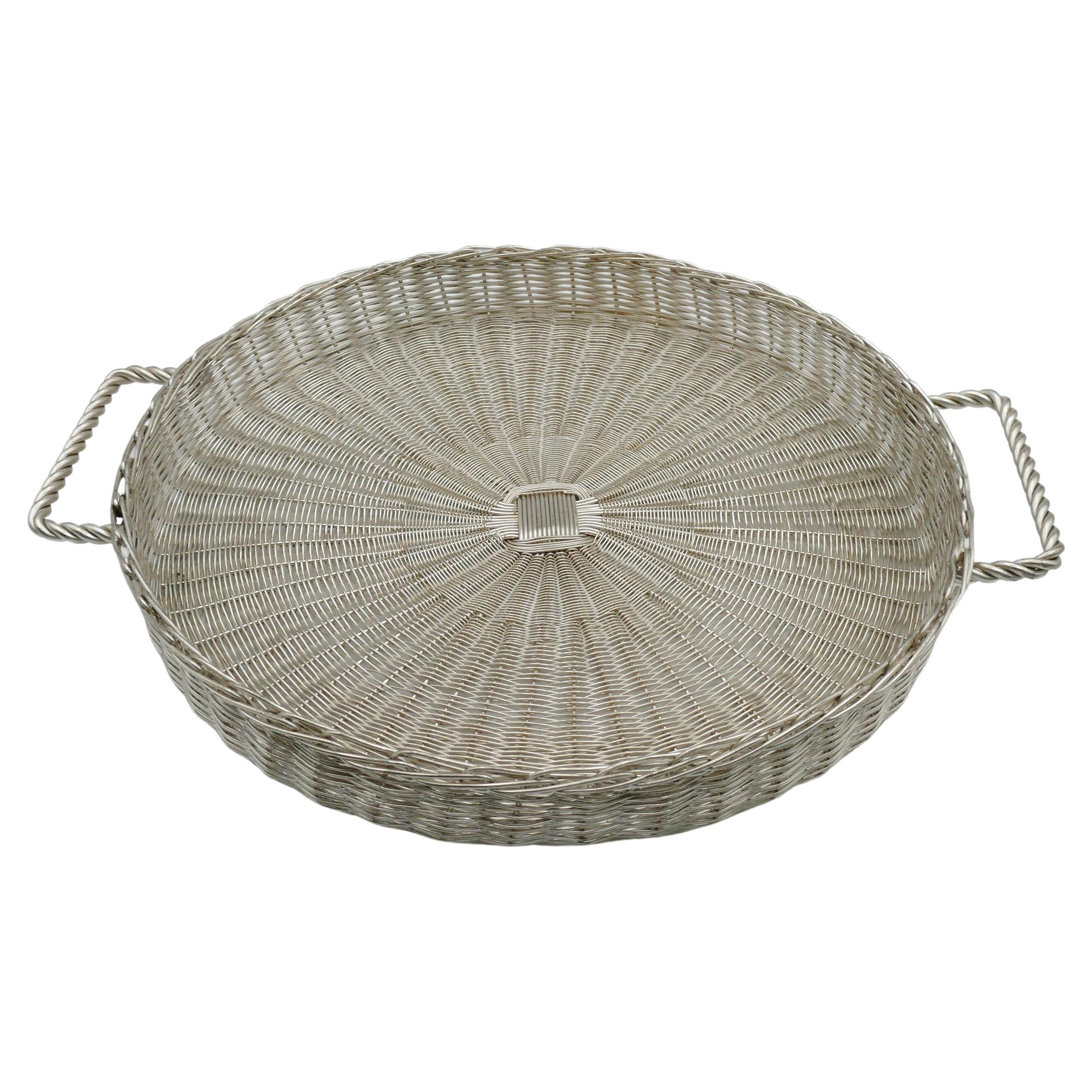 CHRISTIAN DIOR Home Collection Vintage Silver Plated Wicker Style Basket For Sale