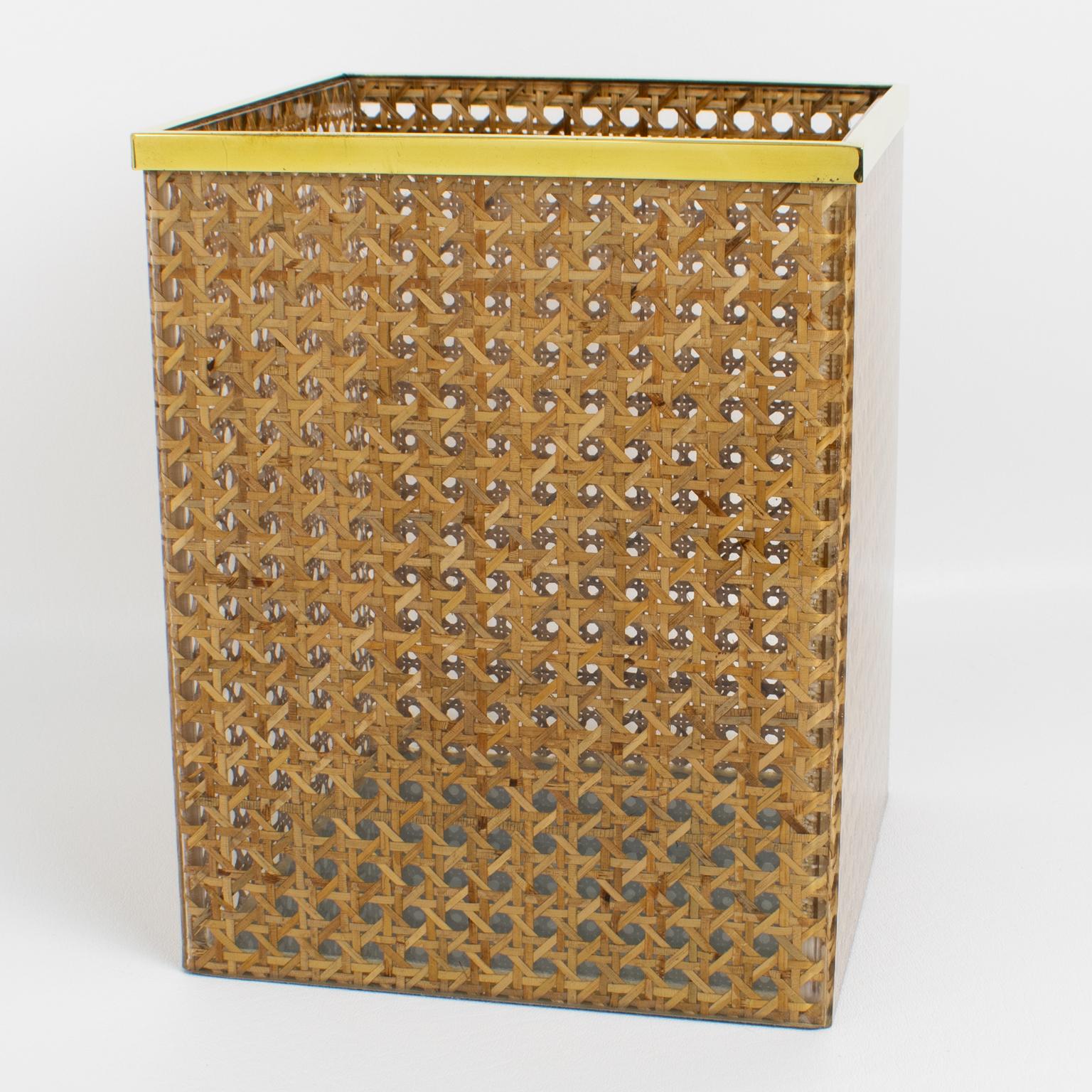 Corbeille de bureau Christian Dior Home en métal, lucite et rotin, vers 1970 Bon état - En vente à Atlanta, GA
