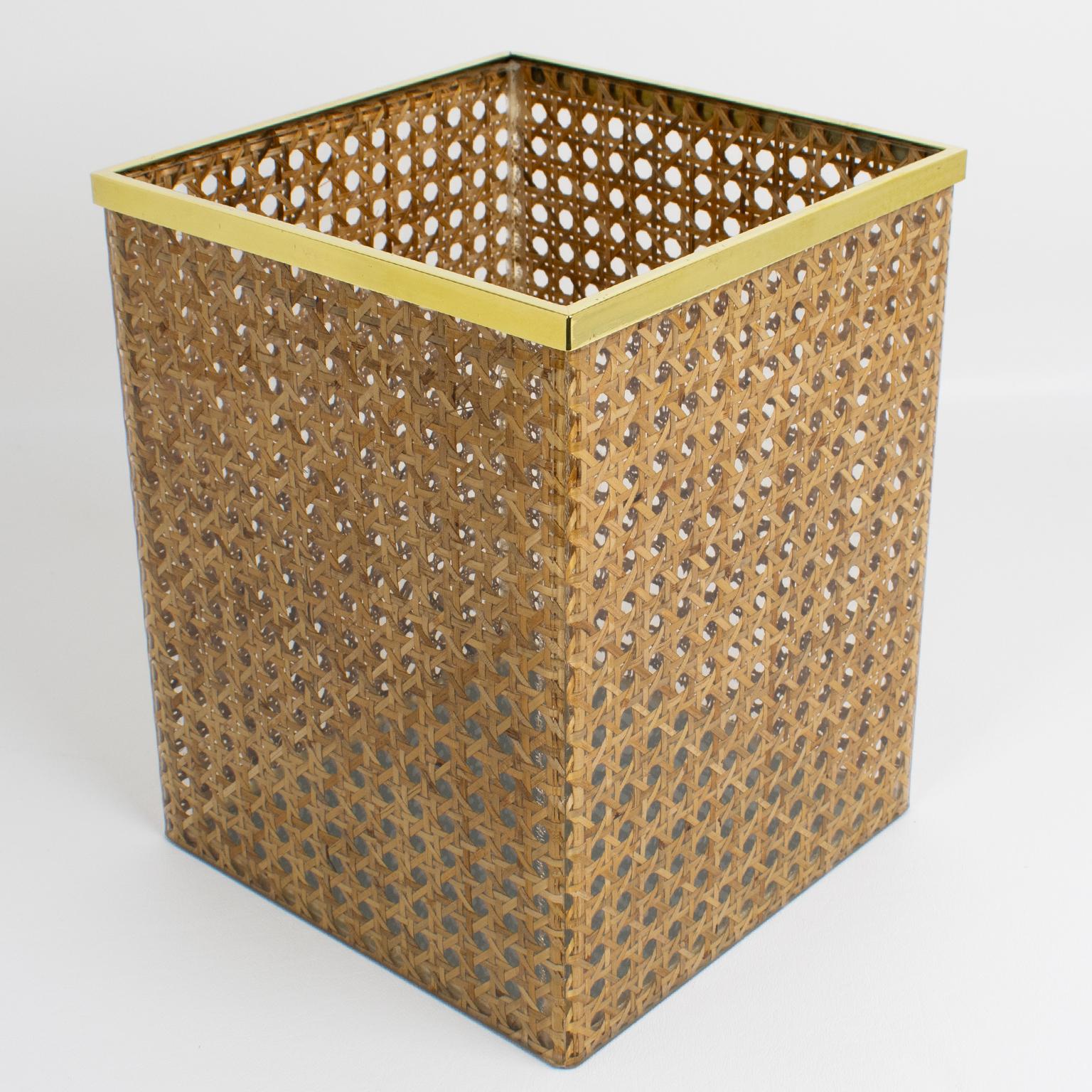 Corbeille de bureau Christian Dior Home en métal, lucite et rotin, vers 1970 en vente 2