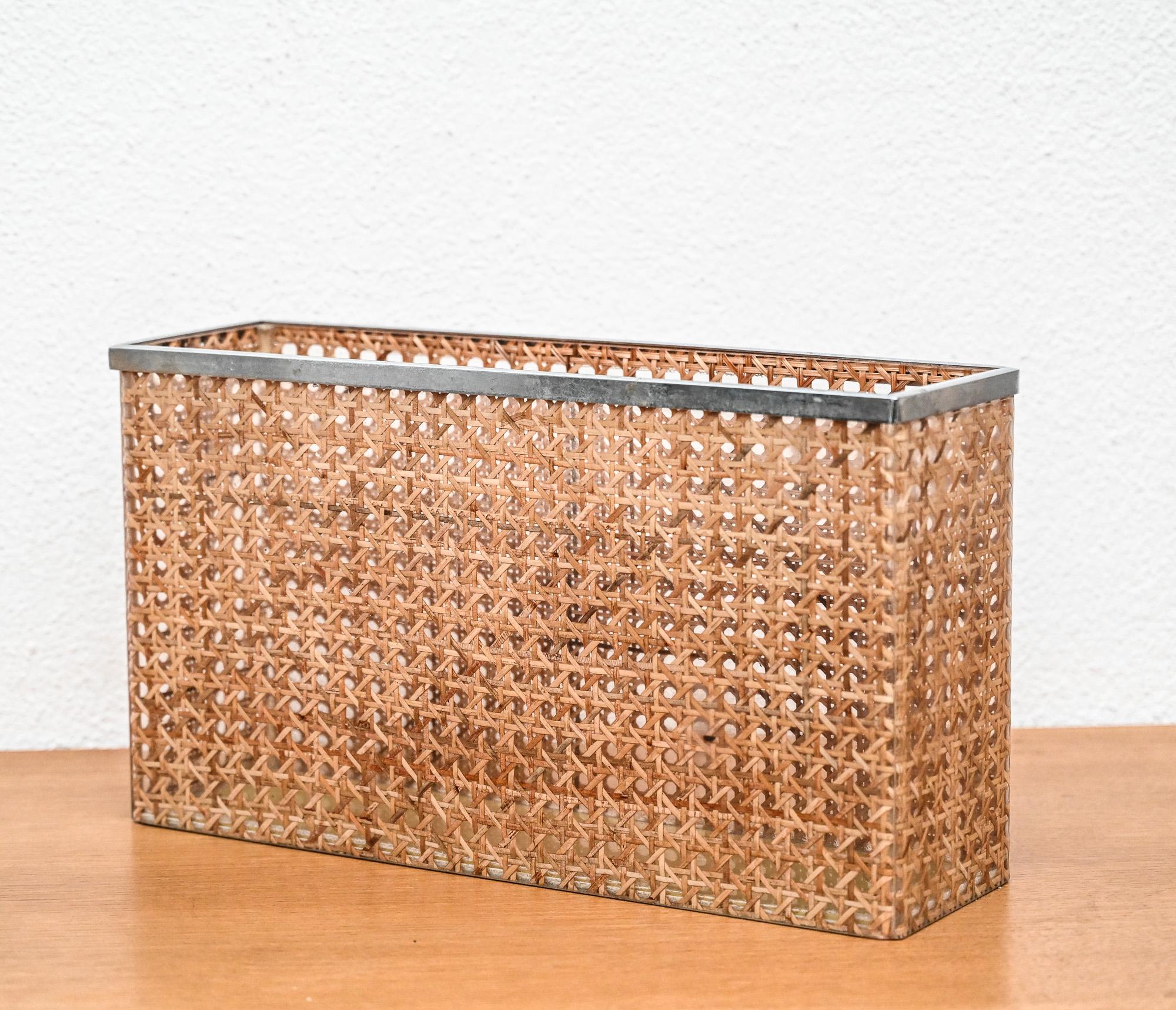 Christian Dior home lucite and cane rectangular basket/magazine holder For Sale 3