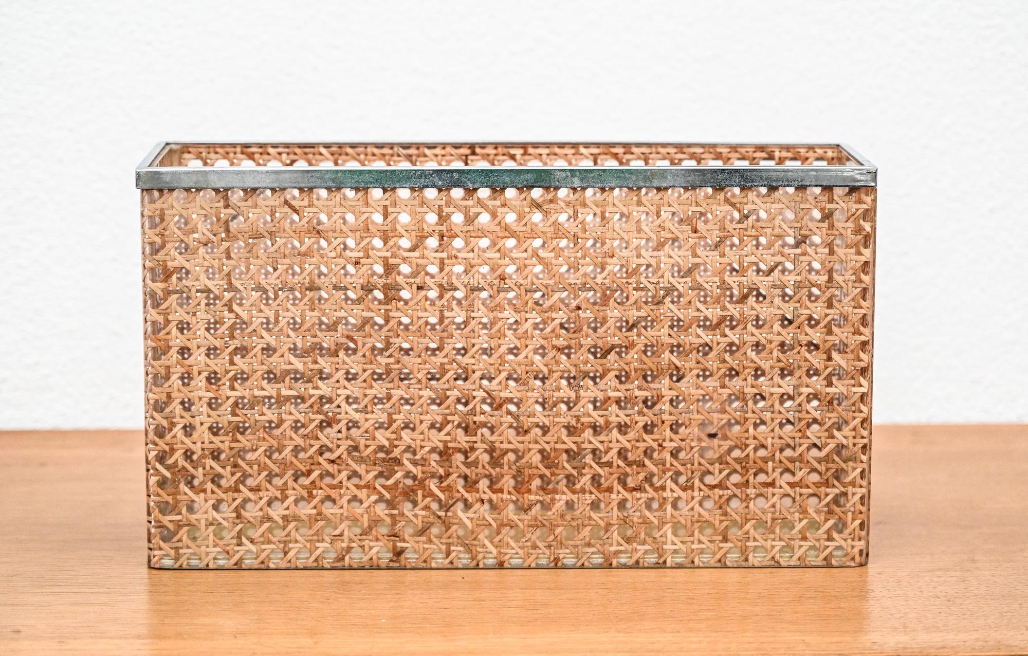 Christian Dior home lucite and cane rectangular basket/magazine holder For Sale 4