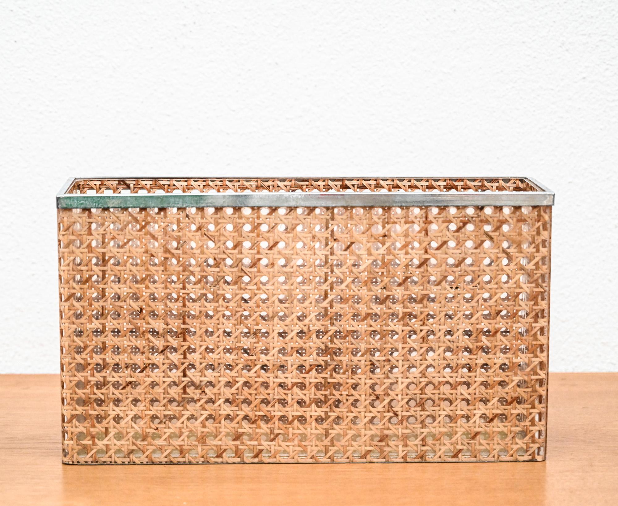20th Century Christian Dior home lucite and cane rectangular basket/magazine holder For Sale