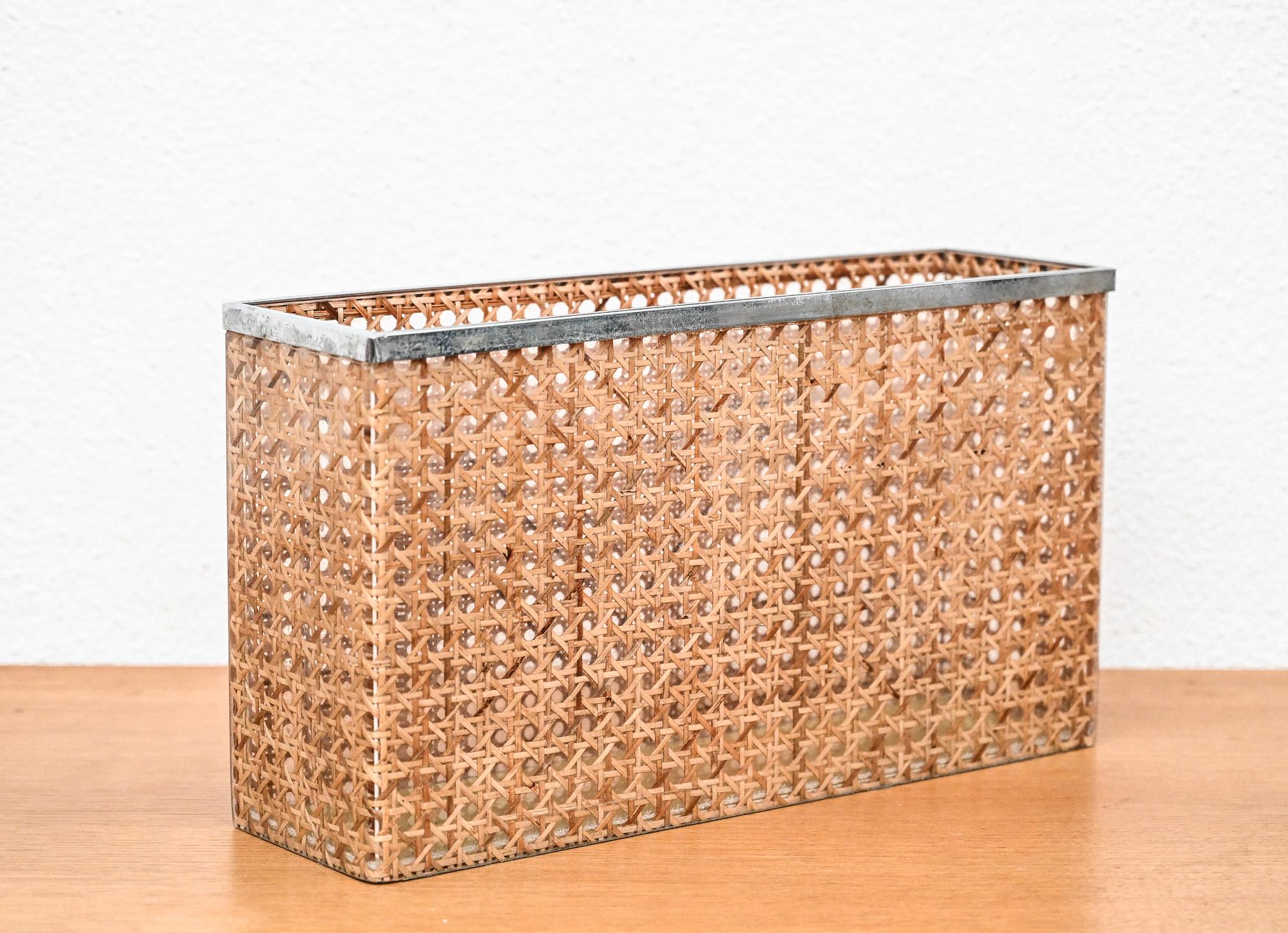 Christian Dior home lucite and cane rectangular basket/magazine holder For Sale 1
