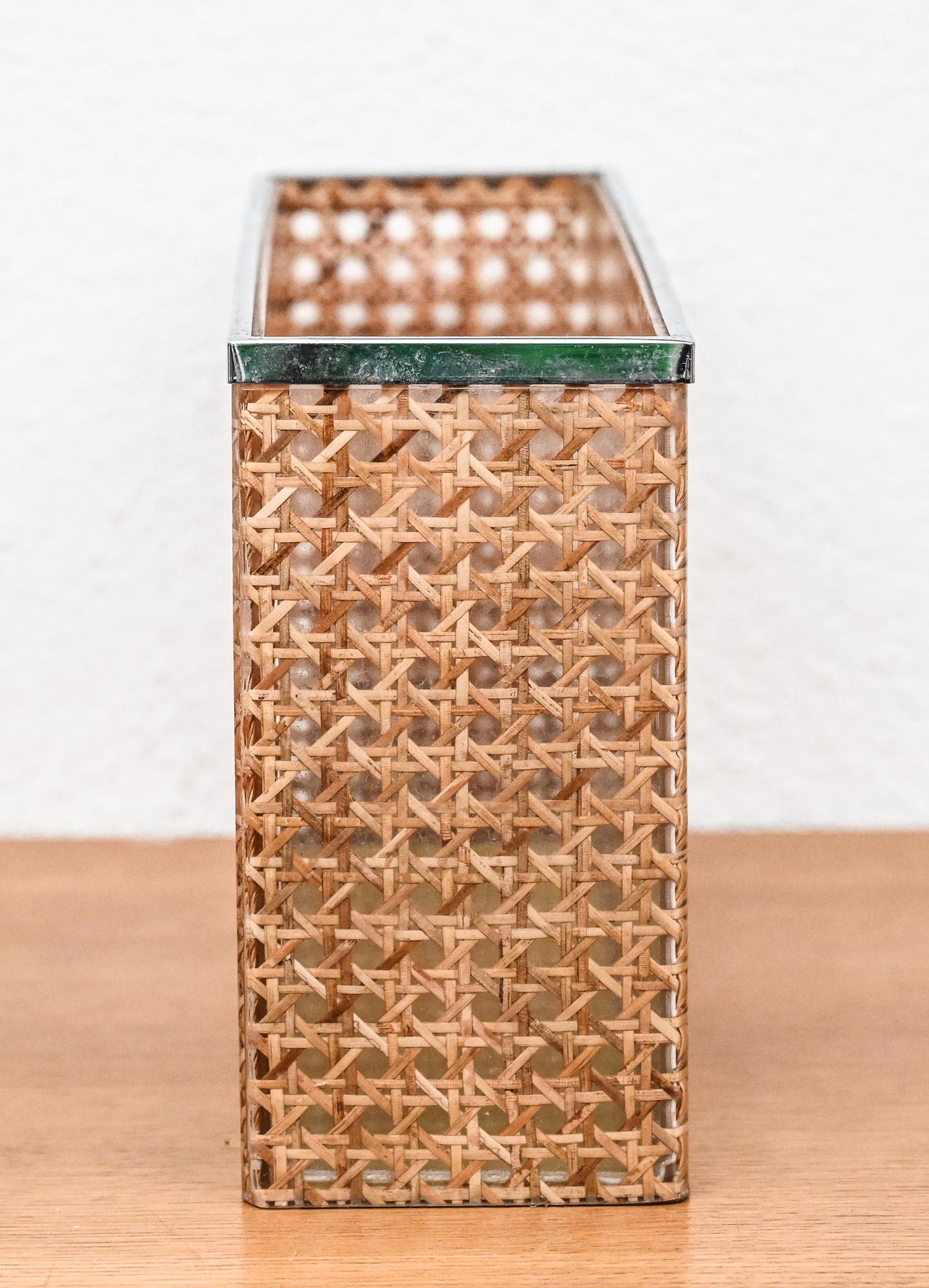 Christian Dior home lucite and cane rectangular basket/magazine holder For Sale 2