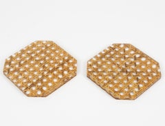 Christian Dior Home Lucite and Rattan Barware Wine Coasters. a pair