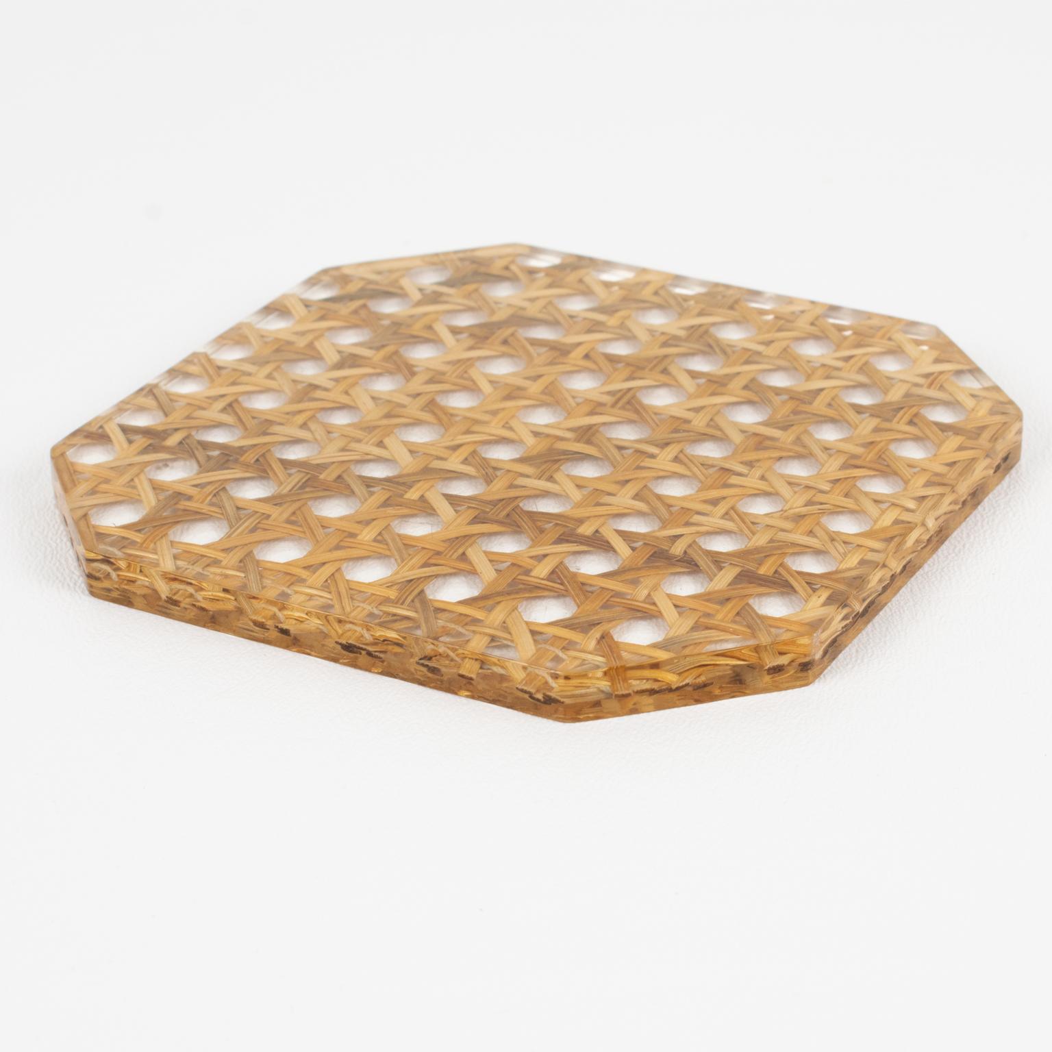 Christian Dior Home Lucite and Rattan Barware Wine Coasters In Excellent Condition For Sale In Atlanta, GA
