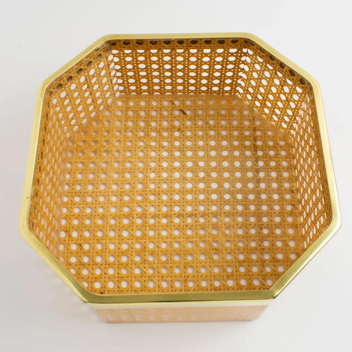 Late 20th Century Christian Dior Home Lucite and Rattan Basket Bowl Centerpiece, 1970s For Sale