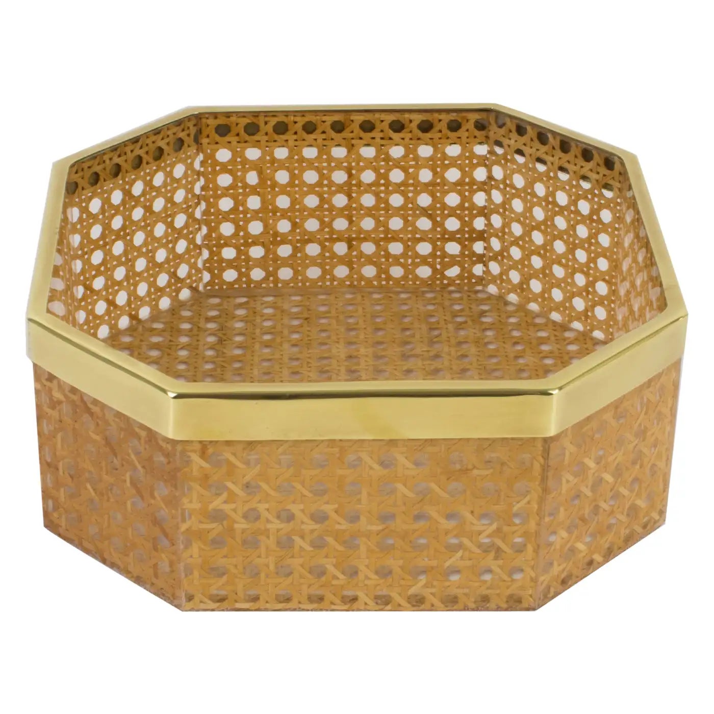 Christian Dior Home Lucite and Rattan Basket Bowl Centerpiece, 1970s For Sale