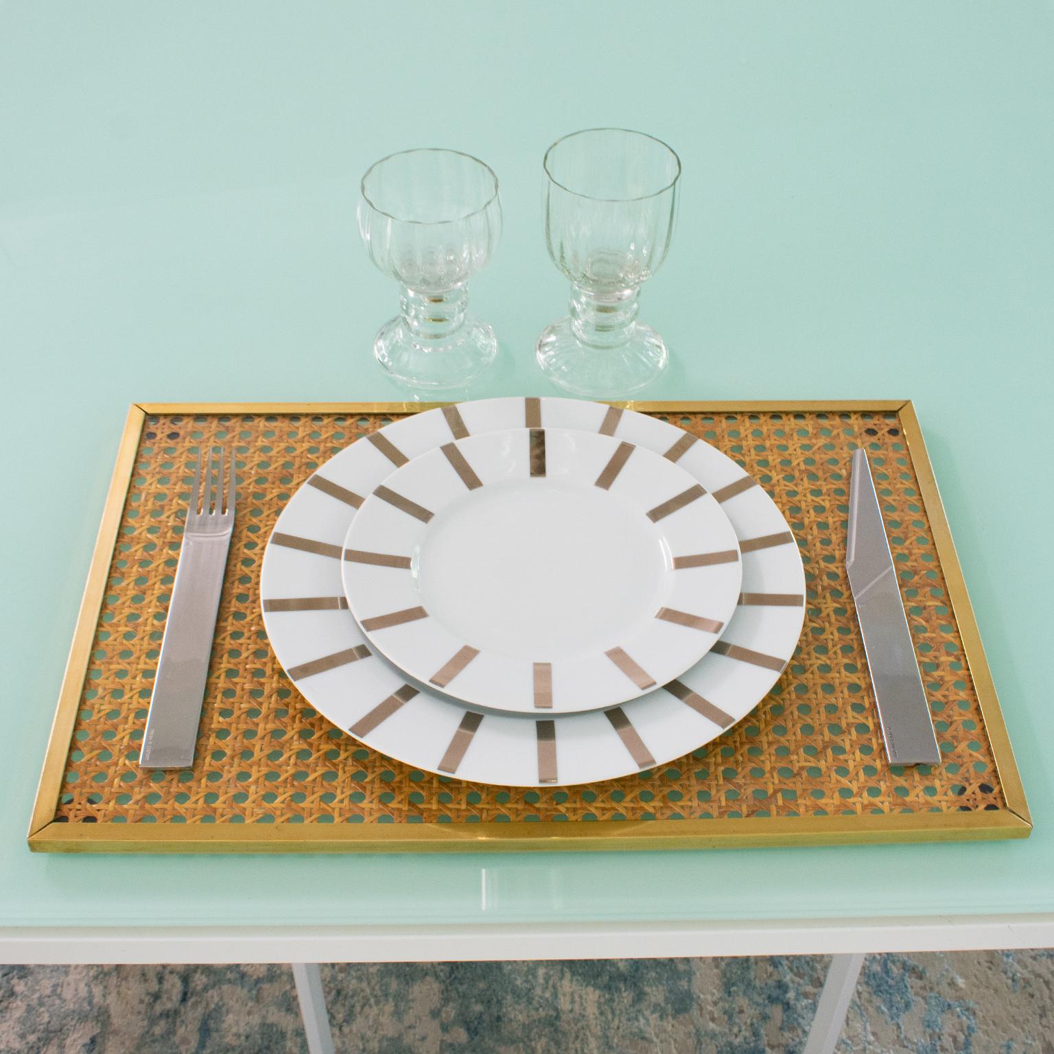 Christian Dior Home Lucite, Rattan and Brass 6 Placemats or Chargers Set For Sale 1