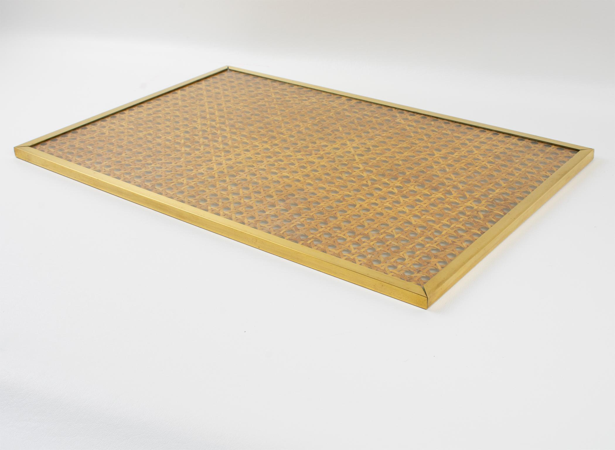 Christian Dior Home Lucite, Rattan and Brass 6 Placemats or Chargers Set In Good Condition For Sale In Atlanta, GA