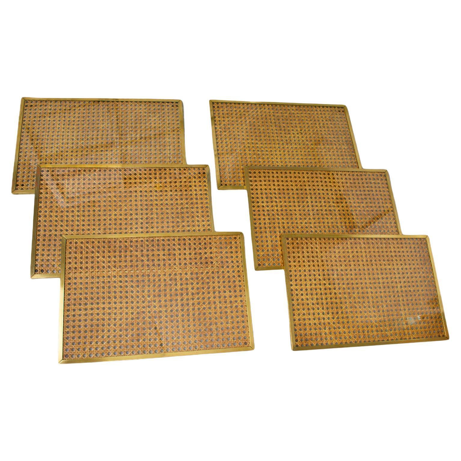 Christian Dior Home Lucite, Rattan and Brass 6 Placemats or Chargers Set For Sale