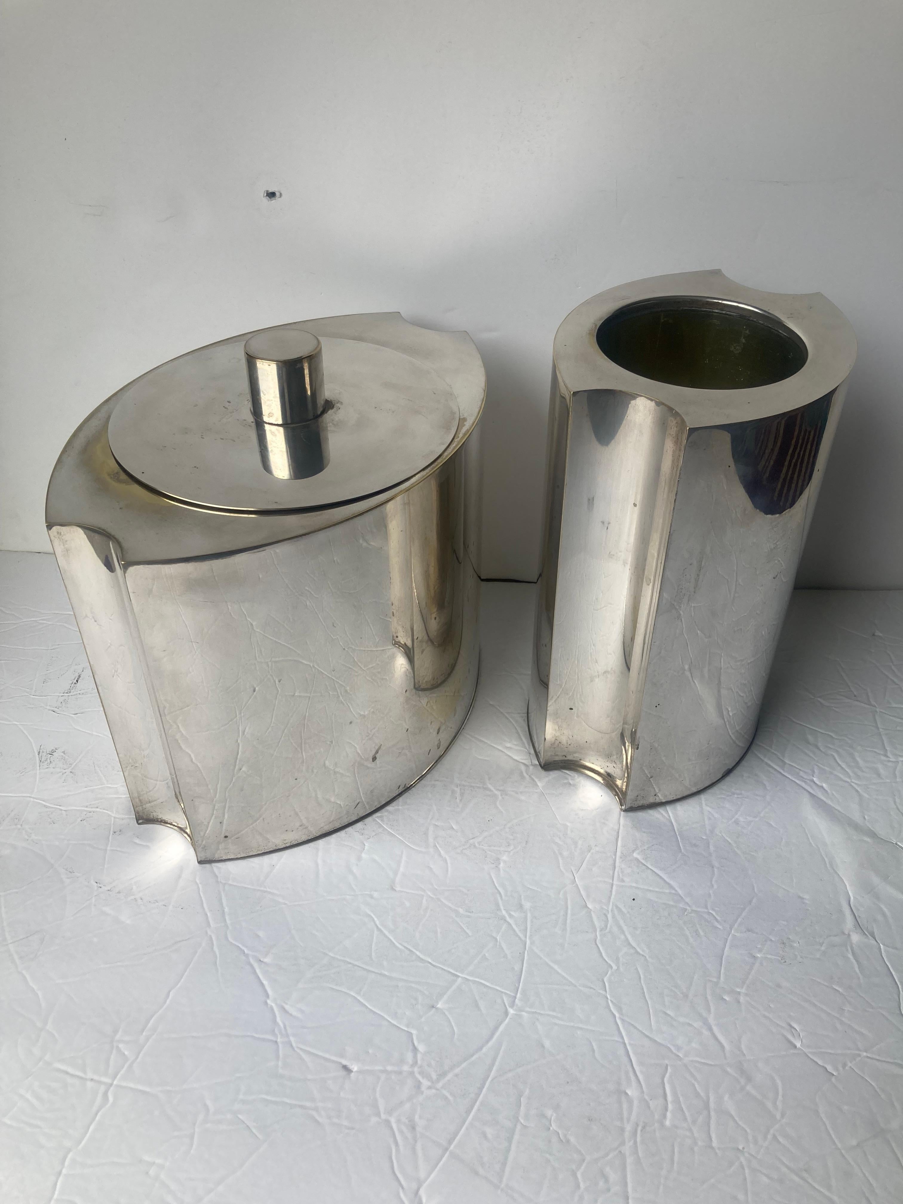 Post-Modern Christian Dior Home , rare set 2 Ice Bucket and Wine bottle cooler silver plate  For Sale