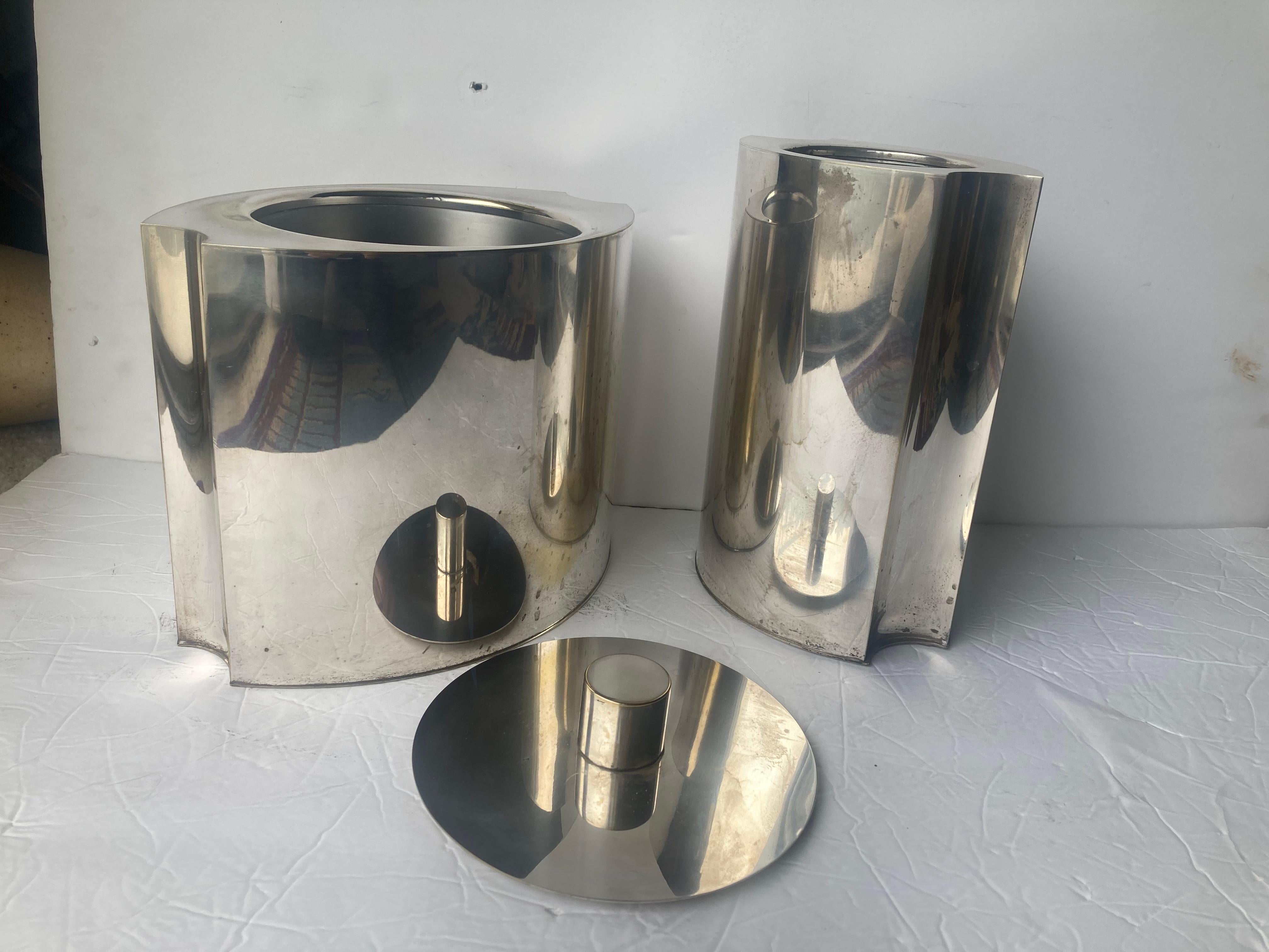 Christian Dior Home , rare set 2 Ice Bucket and Wine bottle cooler silver plate  In Fair Condition For Sale In Los Angeles, CA