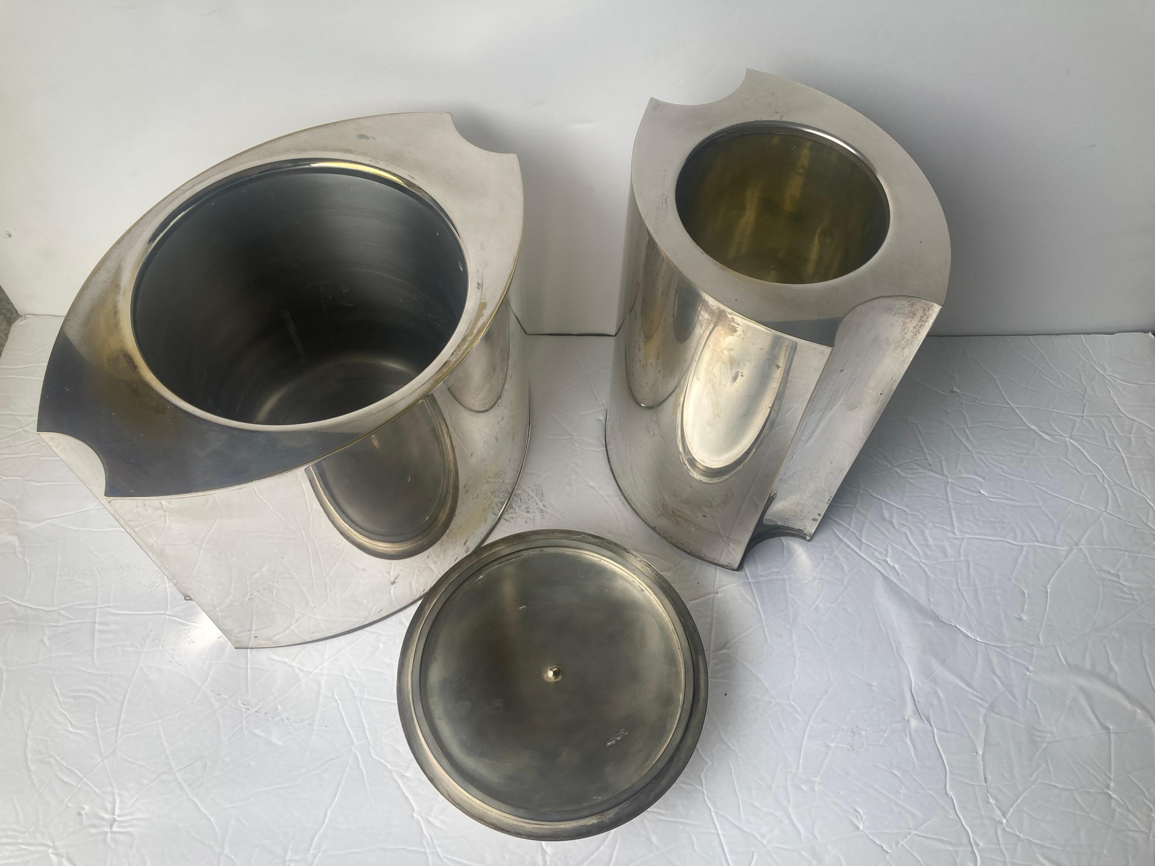 Silver Plate Christian Dior Home , rare set 2 Ice Bucket and Wine bottle cooler silver plate  For Sale