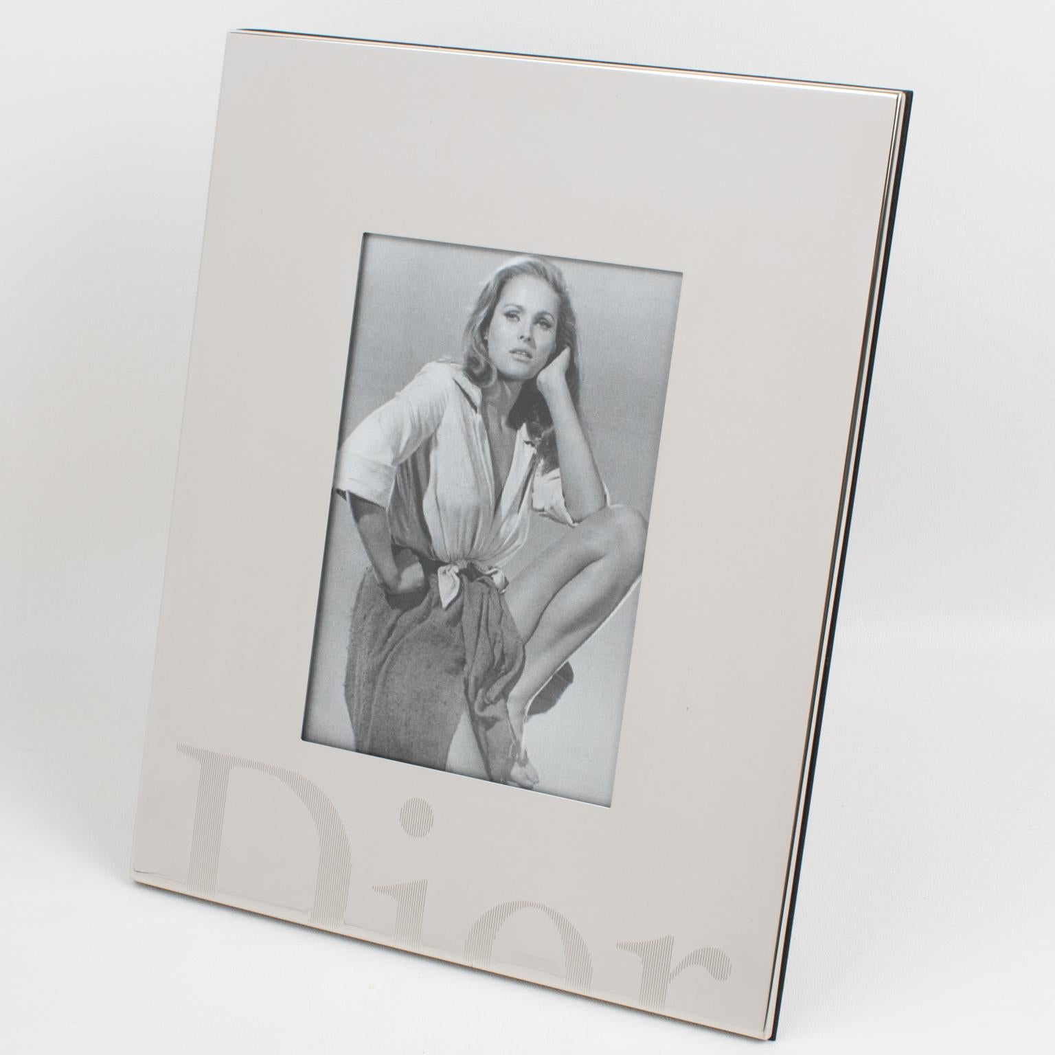 Modern Christian Dior Home Silver Plate Picture Frame with Engraved Dior Logo, 1990s For Sale