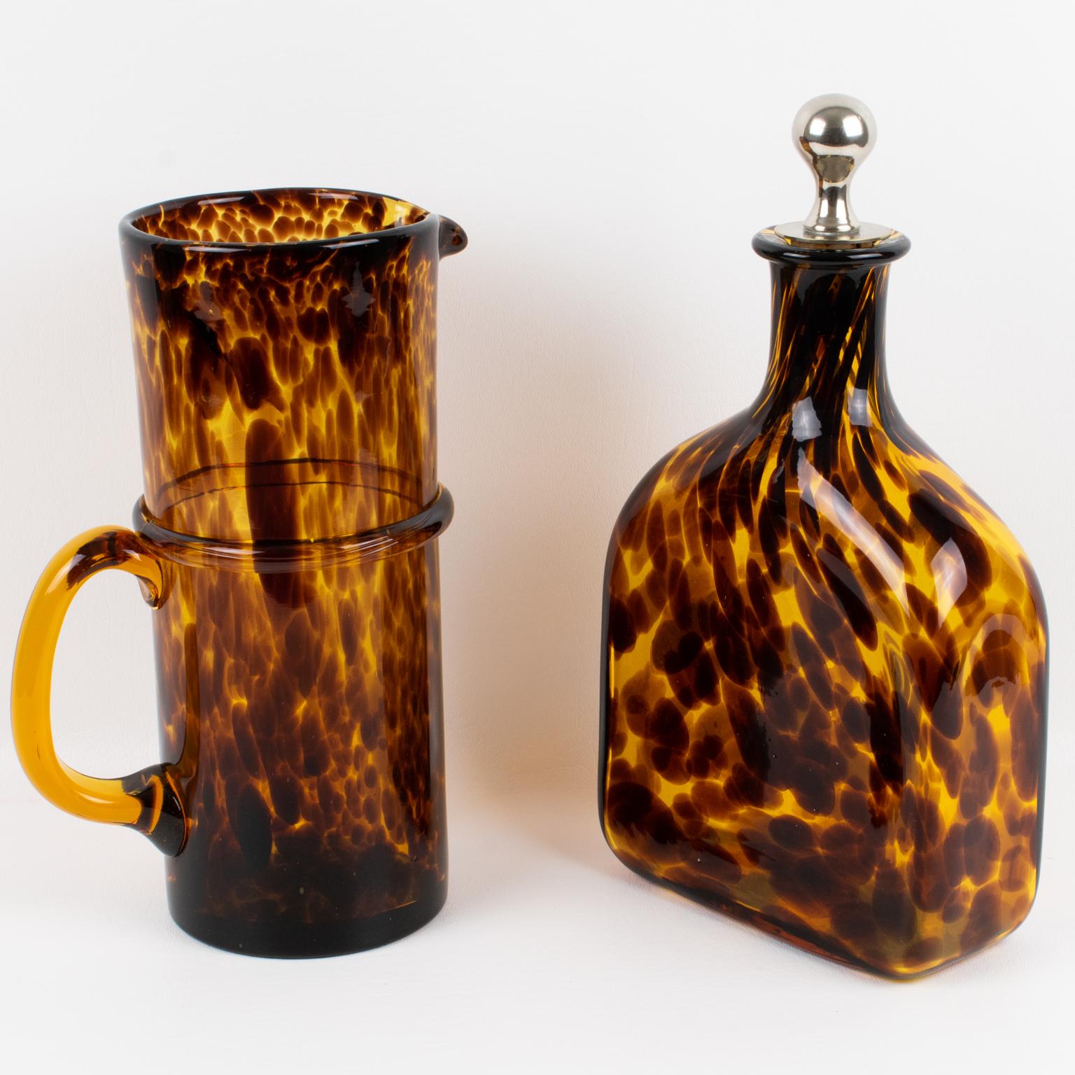 Christian Dior Home Tortoiseshell Glass Barware Set Pitcher and Decanter In Good Condition For Sale In Atlanta, GA
