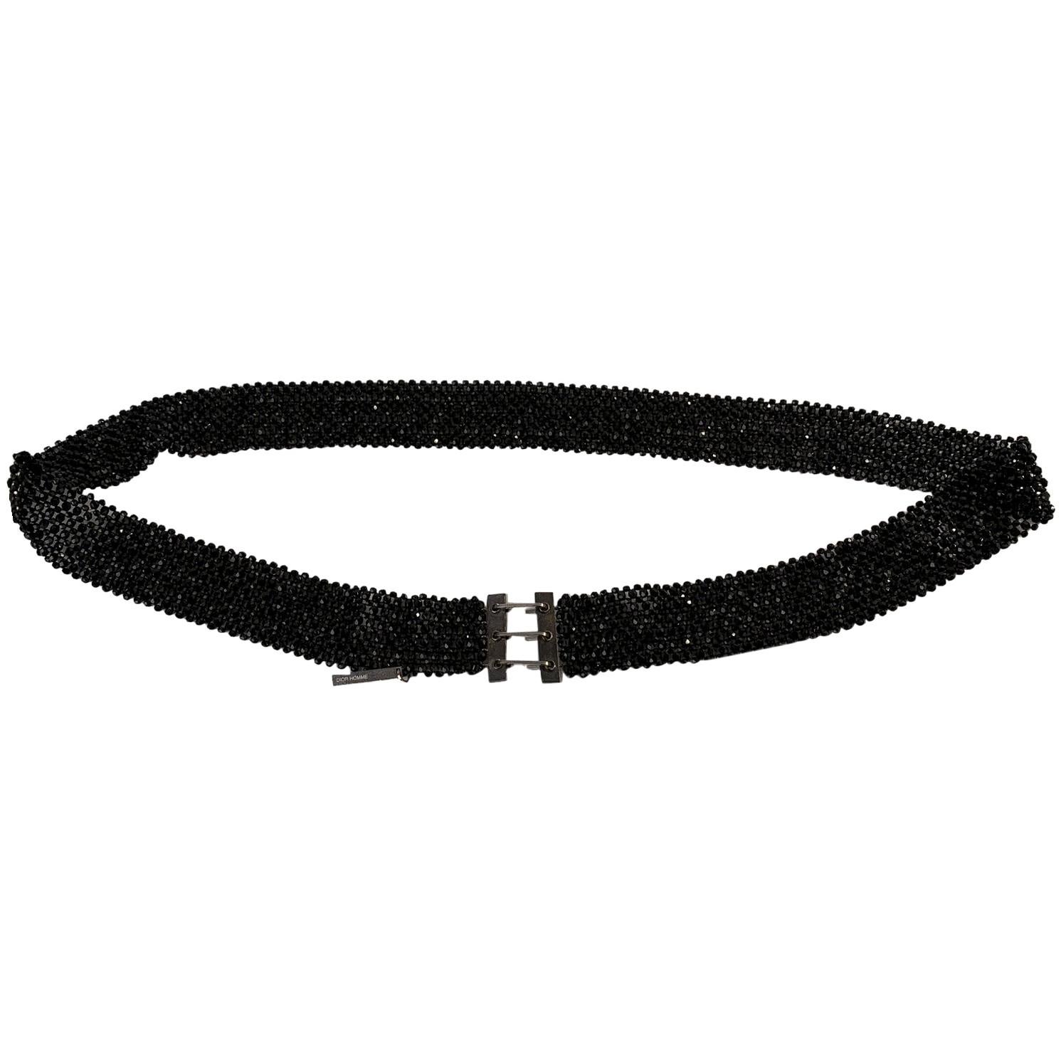 Christian Dior Homme Black Beaded Strip Belt Rare Hedi Slimane