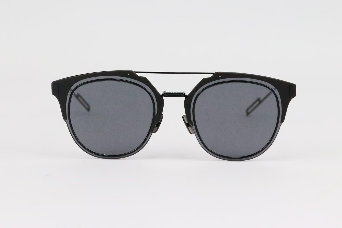 Christian Dior Homme d frame metal sunglasses. Black. Comes with case. Style Code: RDMO7BSPCJ. Lens size: 62 mm. Arm size: 150 mm. Bridge size: 12 mm. Very good condition - Very light scratches to lenses; see pictures. 
