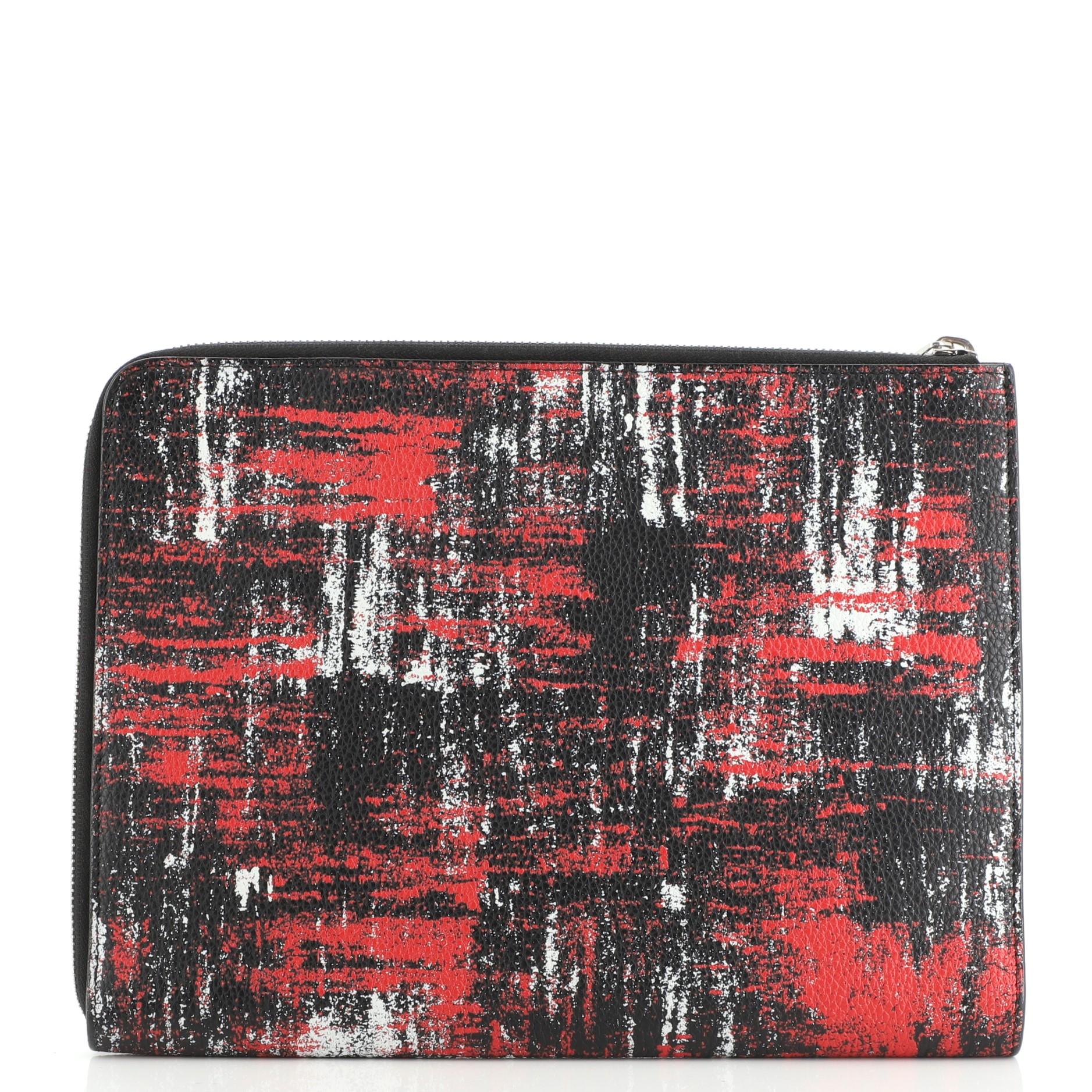 Black Christian Dior Homme Flat Clutch Printed Leather