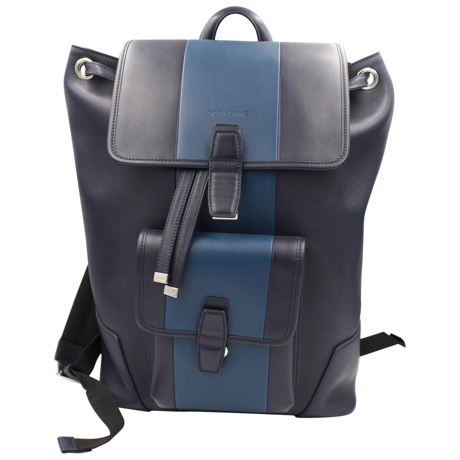 Christian Dior Homme Leather Blue Men's Backpack For Sale at 