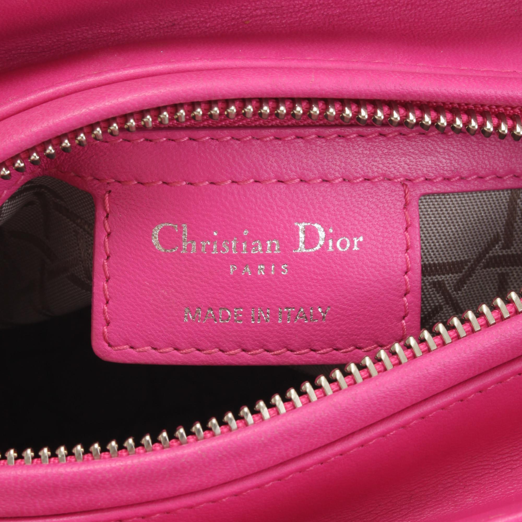 Women's Christian Dior Hot Pink Quilted Cannage Leather Lady Dior Medium Handbag