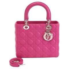Christian Dior Hot Pink Quilted Cannage Leather Lady Dior Medium Handbag