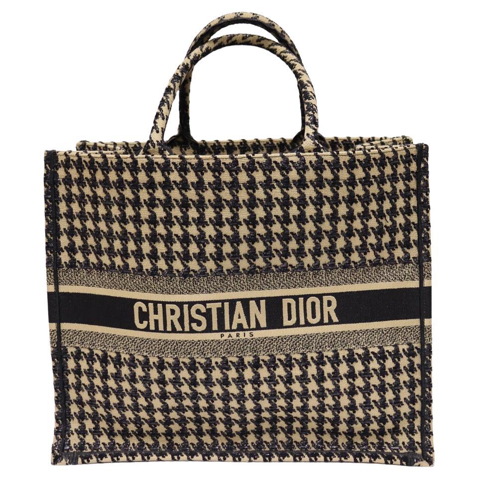 Christian Dior Houndstooth Embroidered Large Book Tote