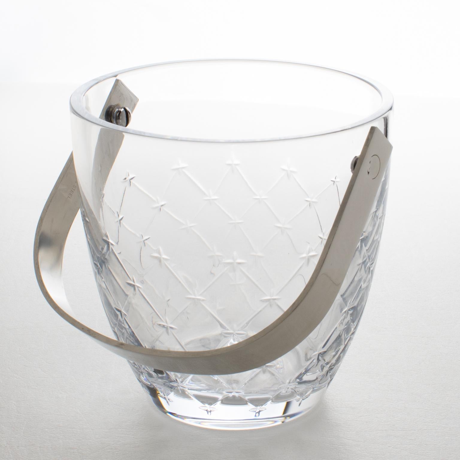 Christian Dior Ice Bucket Cooler Etched Crystal and Stainless Steel 5