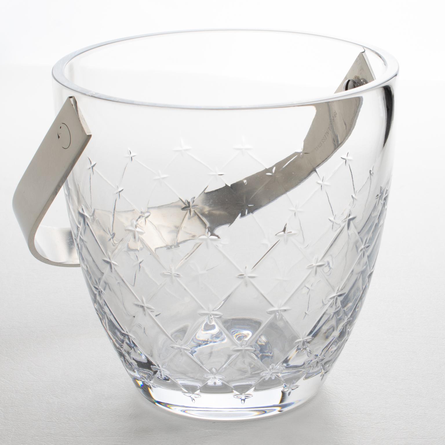 Christian Dior Ice Bucket Cooler Etched Crystal and Stainless Steel 6