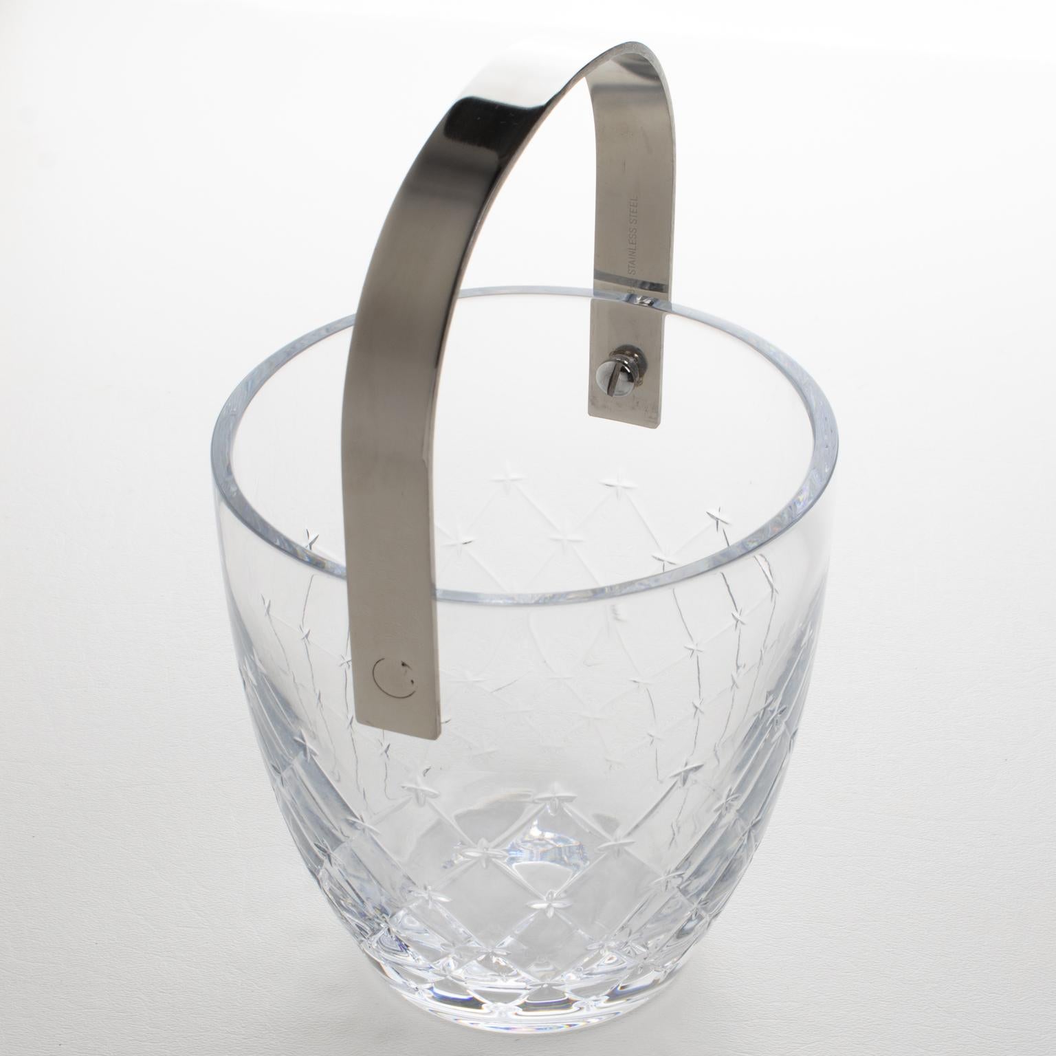 Christian Dior Ice Bucket Cooler Etched Crystal and Stainless Steel 9