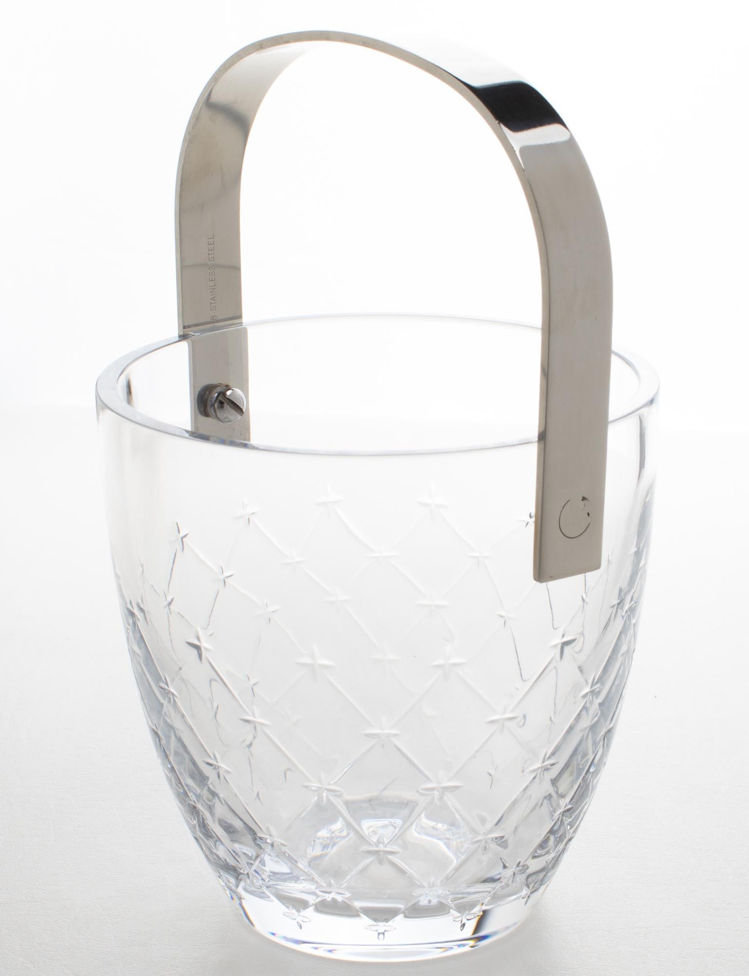 Christian Dior Ice Bucket Cooler Etched Crystal and Stainless Steel 10