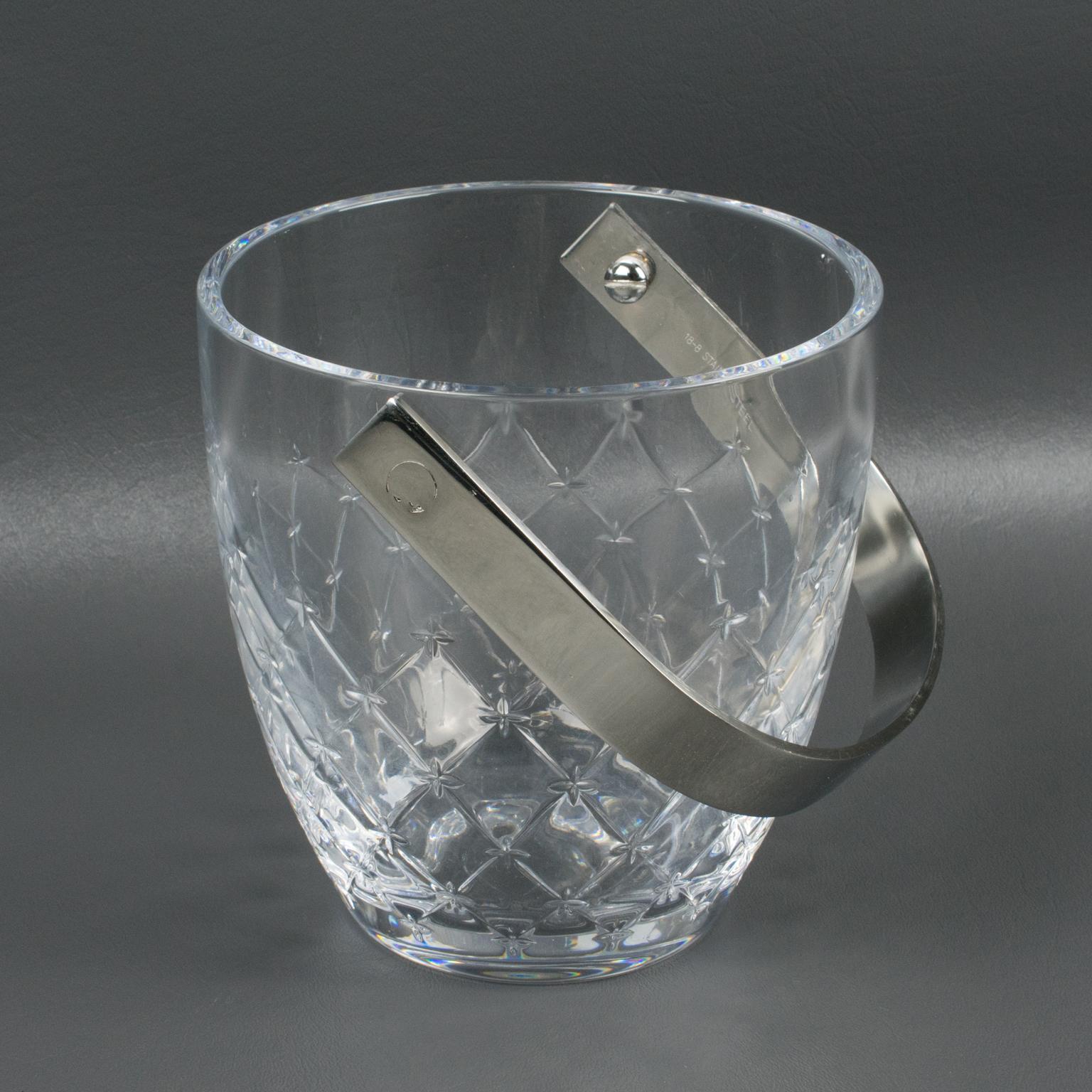 Late 20th Century Christian Dior Ice Bucket Cooler Etched Crystal and Stainless Steel