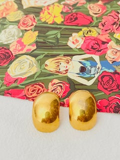 Christian Dior Iconic Gold Large Circle Hoop Glow Demi Semi Domed Clip Earrings