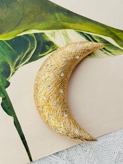 Christian Dior Iconic Gold Textured Crescent Moon Circle Star Crystals Brooch