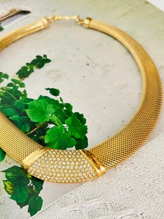 Christian Dior Iconic Gold Unisex Crystals Wide Mesh Woven Omega Chunky Necklace
