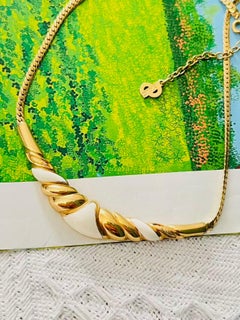 Christian Dior Iconic Gold White Enamel Crescent Moon Long Triangle Necklace