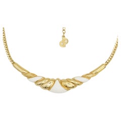 Christian Dior Iconic Gold White Enamel Crescent Moon Long Triangle Necklace