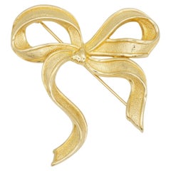 Christian Dior Iconic Rare Gold Large Bow Ribbon Knot Wavy Butterfly Brooch