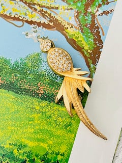 Christian Dior Iconic Rare Gold Peacock Bird Crystals Long Feather Tail Brooch